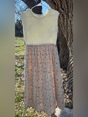 Baltic Born Cream Midi Dress with Pink & Green Floral Print
